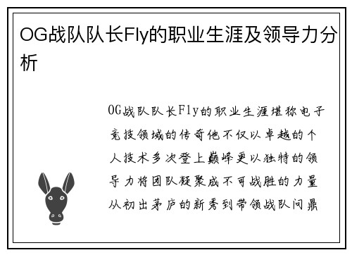OG战队队长Fly的职业生涯及领导力分析