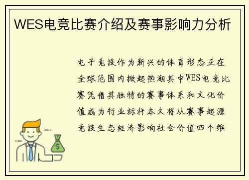 WES电竞比赛介绍及赛事影响力分析